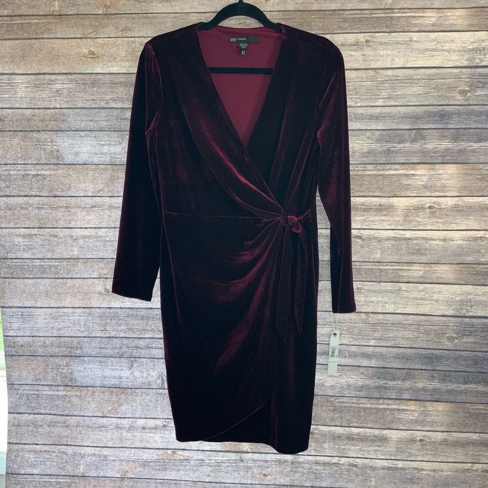 Petite Maggy London Velvet Faux Wrap Dress NWT
